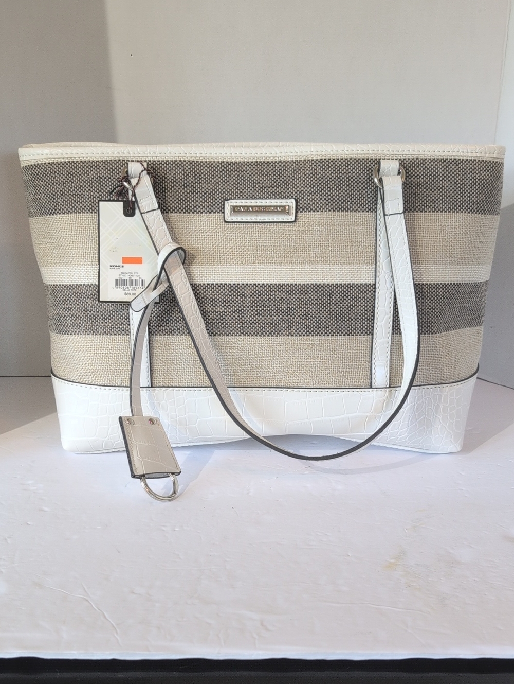 NWT Dana Buchman Striped Shoulder Purse in Beige, Gray & White